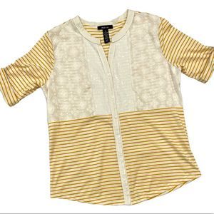 Style & Co White and Yellow Striped Cotton Button Down Shirt sequin deta…